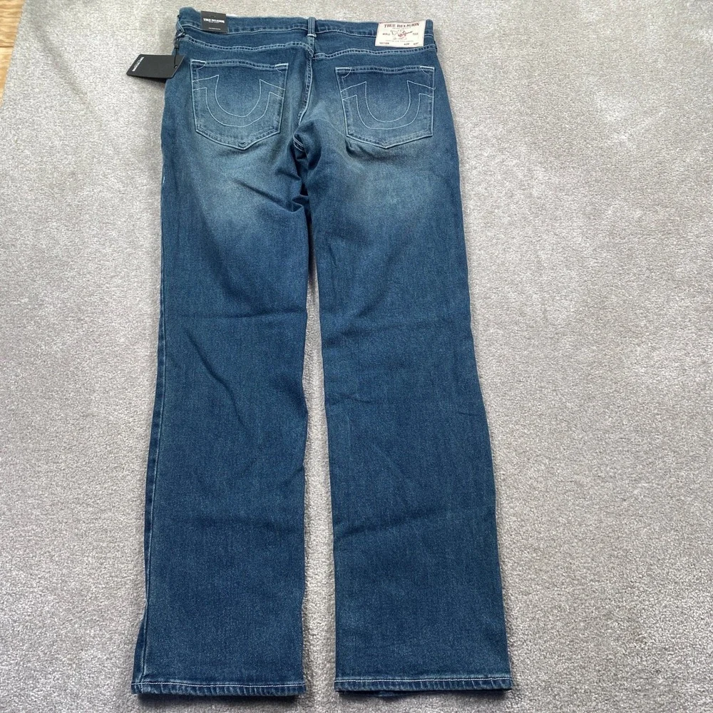 True Religion Ricky Relaxed Straight Jeans Mens 36 Blue Dark Woodland Wash NWT